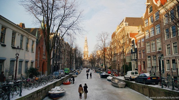 Amsterdam frozen canals church