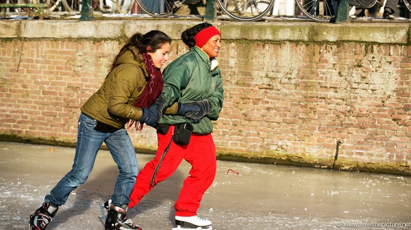 Amsterdam frozen canals, synchronized skating