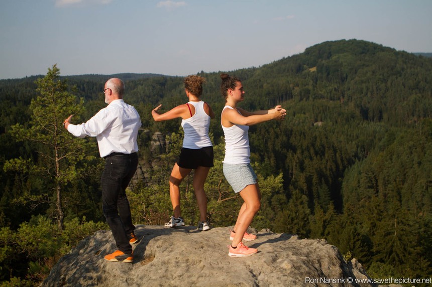 Antoine, Isabelle and Nadja on top of the world ZenmaX Natural Tuning Taikiken workshop Czech Rep