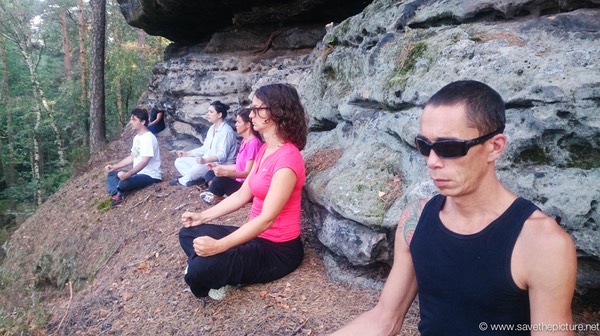 Early morning Zen meditation sitting at the edge of the clif