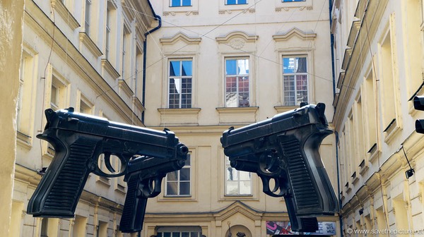 Giant Pistol Art in Prague