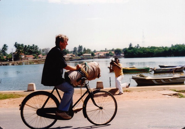 Sri Lanka catamaran art, Frank on his bycicle